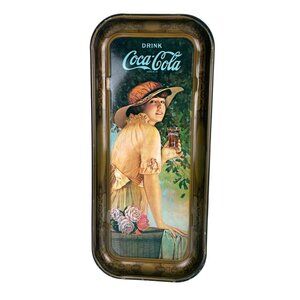 Vintage 1970s Coca Cola Victorian Lady with Coke Vertical Tin Metal Art 19"